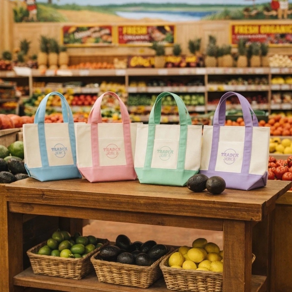 Spring 2026 Trader Joe's Mini
Pastel Canvas Tote Bag 
Set Of 4 IN HAND